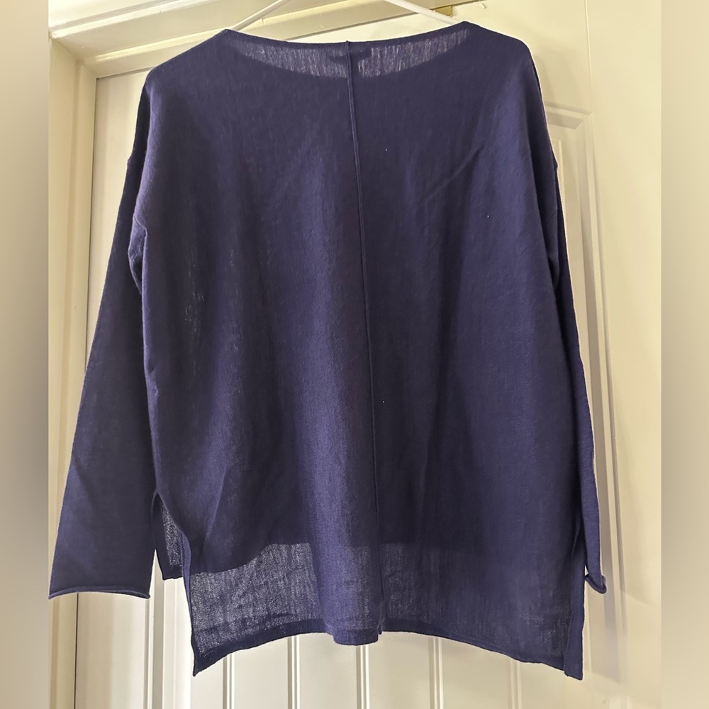 Eileen Fisher purple/ Navy fine merino wool Blend Scoop Neck Pullover - Picture 2 of 4